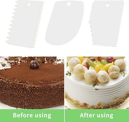 Cake Scraper, Cake Smoother Scraper Set, Dough Scraper Icing Scraper Polisher Tool, Cake Decorating Comb, Icing Smoother Plastic Sawtooth Cake Icing Kitchen Baking Cake Edge (white)