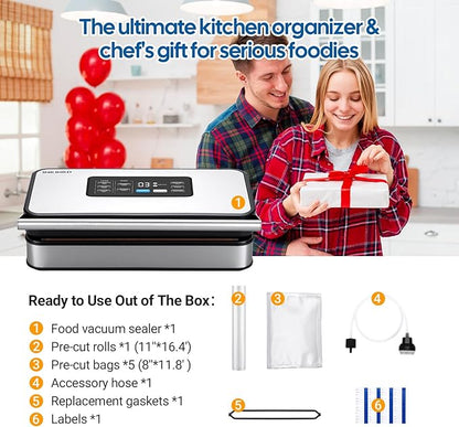 INKBIRD Vacuum Sealer Machine with 160W Double Pump, Full Automoatic Pro Vacuum Sealer for Food Preservation with Liquid/Moist/Dry Food, Food Sealer with Removable Drip Tray, Roll Storage and Cutter