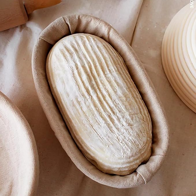 Banneton Bread Proofing Basket - 10 inch Banneton Basket Sourdough Proofing Baskets Set of 2 Oval Proofing Bowls with Liners for Professional & Home Artisan Sourdough Bread Baking Supplies