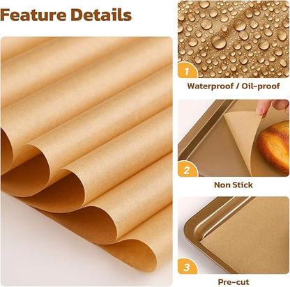 Beasea Parchment Paper Sheets for Baking, 200pcs 9x13 Inch Unbleached Precut Nonstick Heavy Duty Natural Parchment Baking Paper Sheets for Air Fryer Cooking, Grilling, Frying and Steaming