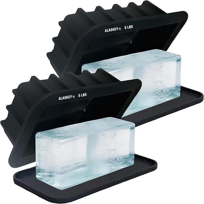 Alaskey® Extra Large Ice Block Mold 5 lbs With Lid (2-Pack) | Create Perfect Ice Bricks | Professional Silicone Mold for Crafting Giant Ice Cubes, Ideal for Ice Baths, Coolers, Bartender Accessories