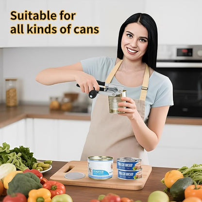 Manual Can Opener, Heavy Duty Power Can Opener with Soft Touch Handle, Sharp Blade, Smooth Edge, Can Opener with Multi-Purpose Bottle Opener, Get a Bottle Opener, Black
