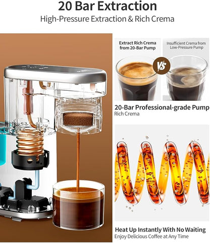 C1 Pro Portable Electric Coffee Machine, 20 Bar Travel Espresso Maker with Ground Coffee & NS Capsule, Rechargeable, Instant Heating, 6.1oz Water Tank for Car RV Camping Hiking Office Home