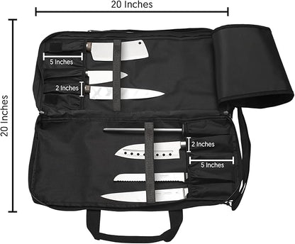 EVERPRIDE Chef Knife Bag Holds 20 Knives PLUS Large Zippered Compartment for Kitchen Tools – Durable, Large Knife Bag for Chefs – Knives Not Included
