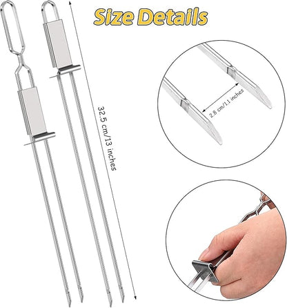 Lallisa Kabob Skewers - Metal BBQ Skewer Sticks with Push Bar for Meat, Chicken, Vegetable & Fruit (12 Pieces)