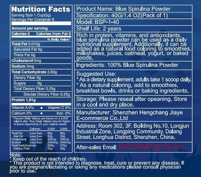 Blue Spirulina Powder - 40g Natural Blue Food Coloring, No Fishy Smell, 100% Vegan Phycocyanin Extract Spirulina Powder, Plant Based Food Dye for Cake Decorating, Smoothie, Baking, Drinks