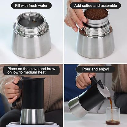 Sivaphe Stainless Steel Stovetop Espresso Brewer 6 Espresso Cup Induction Mocha Pot Cuban Coffee Maker 10.5fl.oz Italian máquina de café expreso