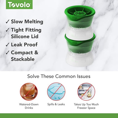 Tovolo Craft Ice Molds – Golf Ball Shaped Ice Spheres for Whiskey, Bourbon, Cocktails, Gifts & More – Pack of 2 Stackable Sports Molds with Leak-Resistant Lids, BPA-Free Silicone, Dishwasher-Safe