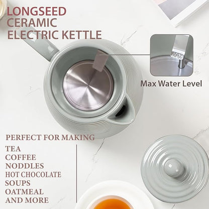1.2 Liter Ceramic Electric Kettle Pot with Infuser & Mug, 1000W Boil Water Teapot, Fast Boiling, Boil-Dry Protection, Automatic Shut-Off, Rotatable Base