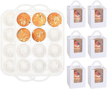 Silicone Muffin Pans for Baking with Metal Reinforced Frame 2 Pack with 24 Pack Individual Cupcake Containers, Nonstick Silicone Cupcake Pan for Baking Homemade Muffins, Dishwasher Safe BPA Free