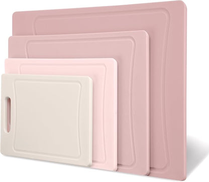 COOK WITH COLOR Non-Slip Cutting Board Set – Kitchen Essentials with Easy Grip Handle for Meat, Veggies, and Fruits, 4 Cutting Boards, Pink
