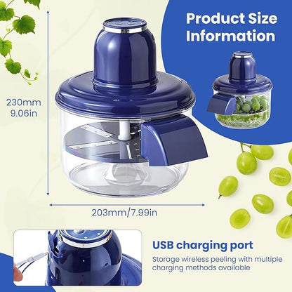 Electric Grape Peeling Machine, Garlic Peeling Machine, Automatic Peeler, Garlic Peeler Skin Remover Commercial Fruit Rechargeable Milk Tea Fruit Shop Special Equipment (Blue)