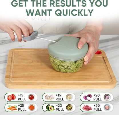 Manual Food Chopper, Garlic Chopper with Container, Vegetable Kitchen Cutter, Pull String Hand Food Processor Sharp Blades Mincer Shredder for Cutting Onions Chili Ginger Seasoning (Green, 500ml)