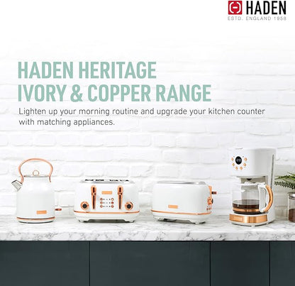 Haden Coffee Machine, 12 Cup Programmable Drip Coffee Maker with Auto Shut-Off Function and Reusable Washable Water Filter, Ivory & Copper