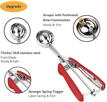 Red Cookie Dough Scoop - 5.3 Tbsp/ 80 ml/ 2.7 oz Stainless Steel Ice Cream Scooper with Trigger Release