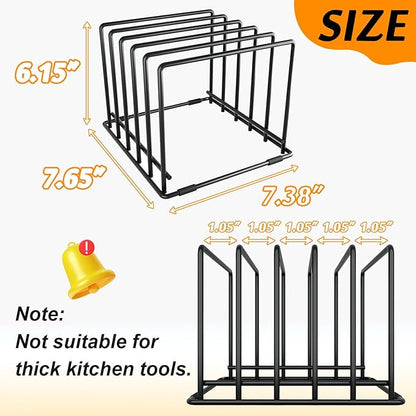 Baking Sheet Organizer Rack – 5-Slot Bakeware & Cookie Tray Holder for Kitchen Cabinet or Countertop, Compact Stainless Steel Cutting Board Rack with Rust-Resistant Frame & Anti-Slip Feet