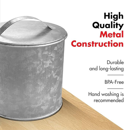 Amici Home Newport Galvanized Metal Canister | Dry Food Storage Container - 56 Ounce Capacity | Farmhouse Décor | Rustic Metal Canister for Kitchen Countertop (Silver)