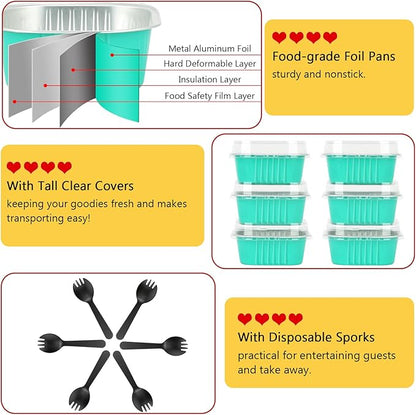 5oz/80pack Mini Cake Pans with Lids,LNYZQUS Aluminum Foil Cupcake Baking Cups Muffin Tin,Disposable Ramekins Small Cake Mini Brownie Baking Pan Cheesecake Containers -Cyan Blue