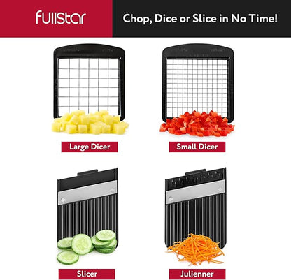 Fullstar All-in-1 Vegetable Chopper and Mandoline Slicer for Kitchen - Cheese Grater, French Fry Cutter, Cheese Slicer - Bonus Handheld Spiralizer Included (4 in 1, Black)