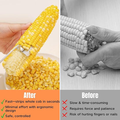 2 Pack Corn Peeler for Corn on the Cob, Stainless Steel Corn Cob Stripper Tool Long Handle Efficient Cob Remover Sweet Corn Cutter Removing Kernels for Home, Kitchens, Restaurant Chefs, Soups, Salads
