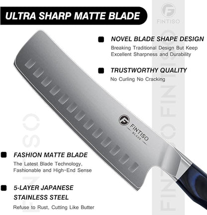 FINTISO 7" Nakiri Knife, Vegetable Chopping Knife with G10 Ergonomic Handle, Japanese High Carbon Stainless Steel Sharp Kitchen Cleaver in Gift Box