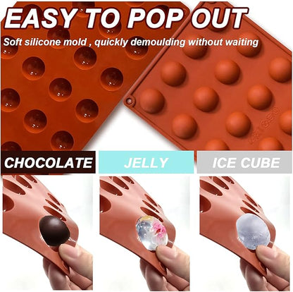 Semi Circular Silicone Molds, Non-Stick Silicone Chocolate Molds,3 Packs Baking Molds for Making Chocolate, Cake, Jelly, Desert, Biscuit, Dome Mousse (6 Cups, 15 Cups and 24 Cups)