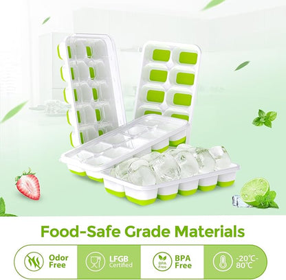 DOQAUS Ice Cube Trays 4 Pack, 40 pcs Silicone Ice Cubes Tray Maker with Spill-Resistant Removable Lid, Easy Release & Pop out, LFGB and BPA Free, Stackable Flexible, for Soup, Food, Cocktail, Coffee