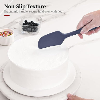 600ºF Heat Resistant Spatulas, High Heat Food Safe Semless Kitchen Silicone Scraper Set for Cooking Baking Mixing Scraping Stirring Nonstick Cookware Pan Bowl (3Pcs,Midniaht Blue)
