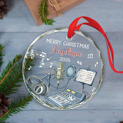 Recording Vocals Instrument Xmas Glass Ornament, Personalized Musical Instrument Christmas Ornament Gifts for Singer Vocalist, Custom Text & Name Singer Recording Vocals Glass Ornament Christmas 2025