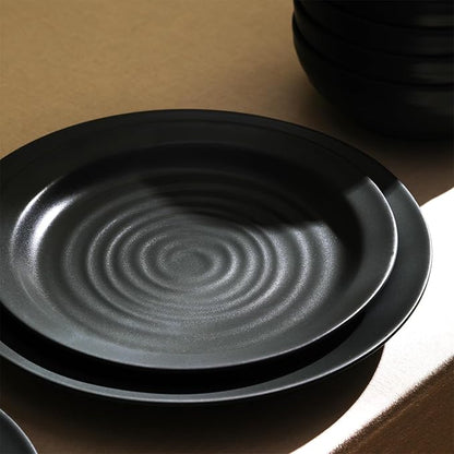 Stone Lain Orbit 12-Piece Dinnerware Set Stoneware, Plates and Bowls Set, Pasta Bowls, Microwave and Dishwasher Safe, Dish Set for 4, Charcoal