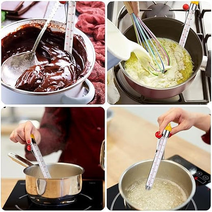 New Candy Thermometer with Pot Clip and Hanging Hook, Deep Fry Oil Thermometer Candy, Sugar Syrup Jam Jelly Instant Read Glass Food Kitchen Cooking Thermometer for Candy Making and Food