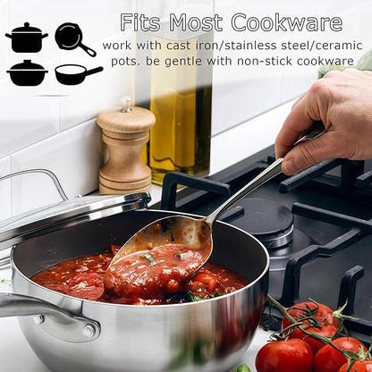 Cooking Utensils Set 4pcs - Stainless Steel Kitchen Utensils, Heavy Duty Metal Utensils Set with Stainless Steel Spatula Set Wok Spatula, Serving Spoons, Ergonomic Handle and Dishwasher Safe