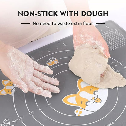 Ourokhome Silicone Baking Mat Sheet and Pastry Dough Cutter, 0.5 Inch Thick 20'' X 16" BPA free Silicone Rolling Mat, Non-Stick and Anti-Slip, Dishwasher Safe (Gray)