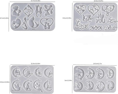 4 Pack Pendant Earring Molds - Animal & Moon Shapes, Silicone & Resin Casting Molds for Candle Making & Home Decor