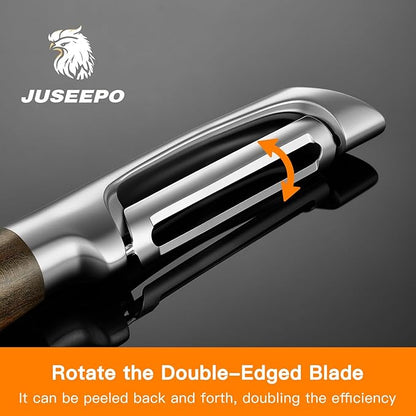 JUSEEPO Premium Vegetable Peeler, I Type Swivel 304 Stainless Steel Blade Comfortable Solid Wood Handle, Practical Gift for Restaurant Baking Chef Woman for Veggie, Fruit, Potato(Exotic Ebony)