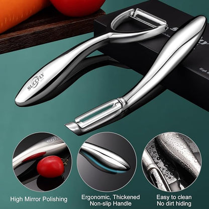 Potato Peeler Stainless Steel, Premium Vegetable Peelers for Kitchen, Fruit & Veggie Peeler, Carrot Cucumber Apple Peeler，Ultra Sharp Serrated Blade，Ergonomic Non-Slip Handle (5-year warranty)