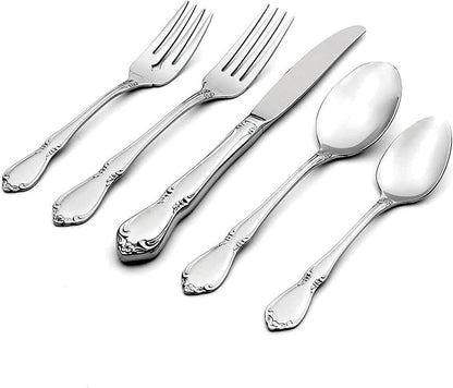 Oneida Silverware Set, Chateau 5-Piece Fine Flatware Place Setting, Service For 1, Dishwasher Safe, 18/10 Stainless Steel, Knives Spoons And Forks, Home And Kitchen Utensils Set (Silver, 5 Piece)