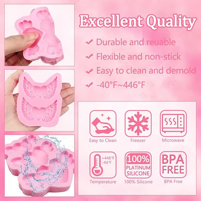 Valentine's Day Heart Fondant Molds, Heart Wings Cake Decorating Silicone Molds for Cupcake Toppers, Cookies, Candy Chocolate Molds, Marzipan, Sugar Craft, Flower Paste, Dough, Gum, Clay, resin