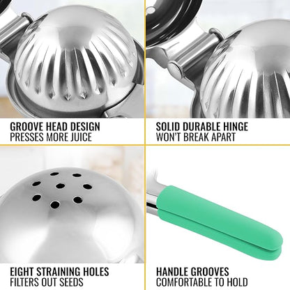 Zulay Kitchen Lemon Squeezer Stainless Steel with Premium Heavy Duty Solid Metal Squeezer Bowl and Food Grade Silicone Handles - Large Manual Citrus Press Juicer and SS Lime Squeezer (Mint)