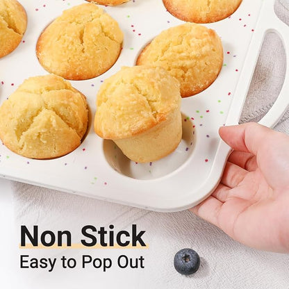 Silicone Muffin Pans for Baking, Metal Reinforced Frame 12 Cups Regular Size Silicone Cupcake Pan Nonstick Muffin Tin for Baking Muffin, Cupcake, Frittatas,BPA Free, Dishwasher Safe