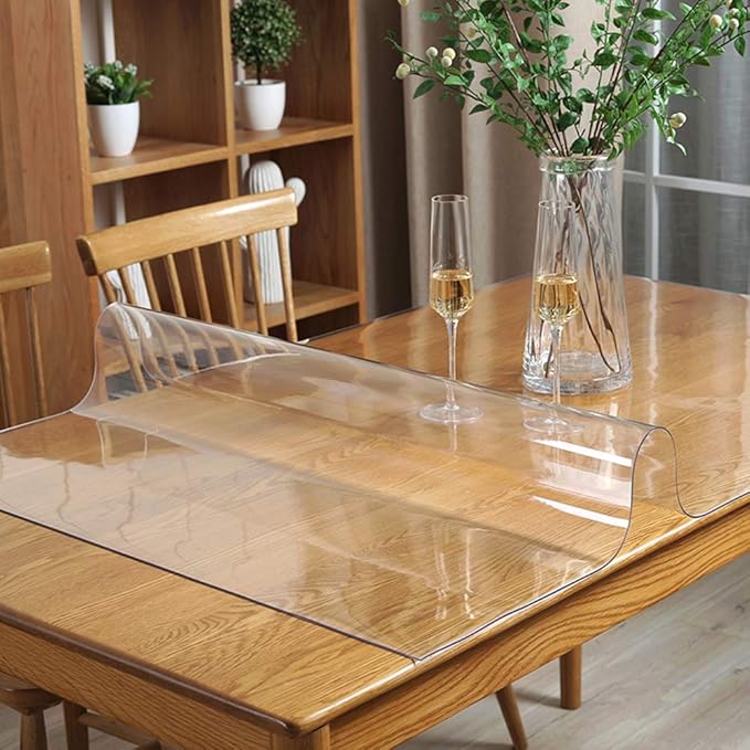 Wadrac Clear Table Protector Plastic Table Cloths PVC Night Stand Table Cover Mat Office Desk Mat Shelf Surface Protection Crystal Children Painting Cover Pad Transprent Rectangular 42x56 inch