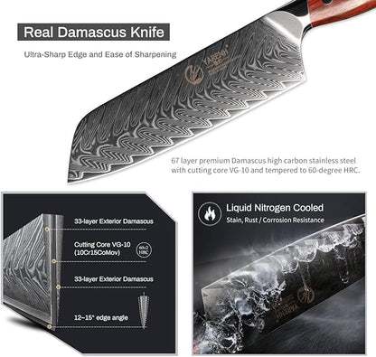 YARENH Santoku Knife 7 Inch, 67-Layer Damascus Steel Chef Knife, Sharp Long-Lasting Sharpness, Rust-Resistant, Kitchen Knife for Professional and Home Use