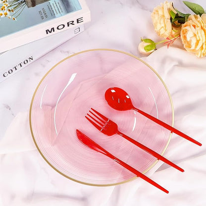 120 Pack Red Plastic Silverware Heavy Duty, Red Plastic Utensils, Sturdy Disposable Cutlery, 40 Forks 40 Spoons 40 Knives for Birthday, Graduation, Christmas, Chinese New Year, Valentines Day