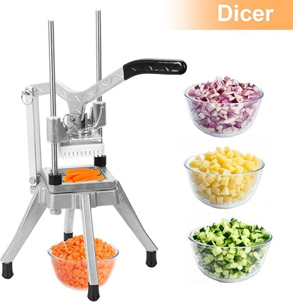 Commercial Vegetable Fruit Chopper 1/4″&3/8″ Blade Heavy Duty Professional Food Dicer Kattex French Fry Cutter Onion Slicer Stainless Steel For Tomato Peppers Potato Mushroom, Silver