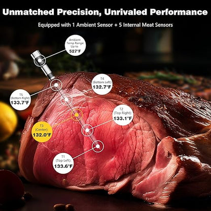 Smart Bluetooth Wireless Meat Thermometer – Wireless Smart Digital Meat Thermometer for Grilling, BBQ, Oven, Smoker, Air Fryer, and Kitchen – Great for Steak, Chicken, Turkey-Black