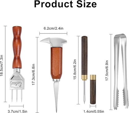 4Pcs Ice Pick Set, Stainless Steel Ice Chipper with Wood Handle, Bartender Kit Ice Crusher with Tong Ideal for Bars, Kitchen and Carving Craft Art