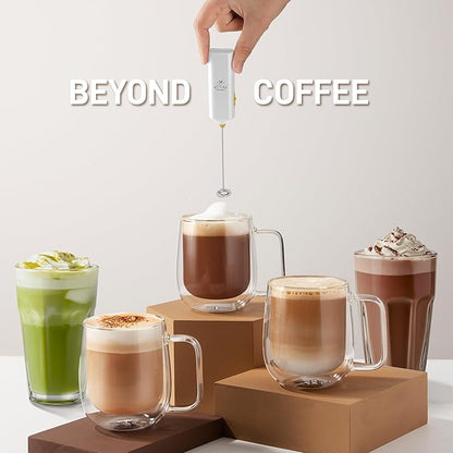 Mini & Mighty Milk Frother Wand – Powerful Handheld Coffee Frother, Battery Operated Drink Mixer – Compact Pocket Size – Detachable Whisk for Latte, Cappuccino, Matcha, Hot Chocolate – White Gold