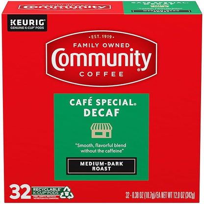 Community Coffee Café Special Decaf, Medium-Dark Roast, Single-Serve Keurig K-Cup Pods, 32 Count (Pack of 1)