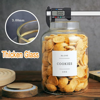 Set Of 2 Large Glass Jar with Wooden Lid with 132 Labels, Glass Storage Jars for Flour Pasta Candy Coffee Cookie and More(70 FL OZ/2000 ml)