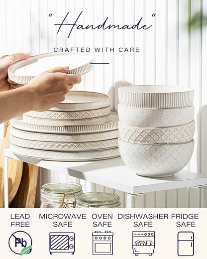 Getstar Dinnerware Sets, Plates and Bowls Sets (10.5” Dish + 8” Dish + 6” Bowl) for 4, Microwave Dishwasher Safe, 12 PCS Ceramic Dinnerware Sets